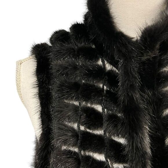 Ranch Mink Fur Vest with Crochet Black Genuine Mink Cozy Soft Statement Piece - Picture 3 of 13